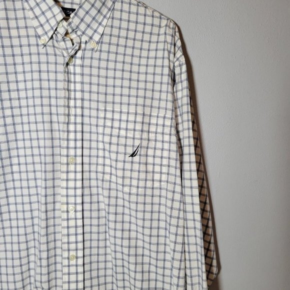Nautica Mens Button Down Dress Shirt  White Blue Black Check  Long Sleeve Size L - Picture 4 of 4